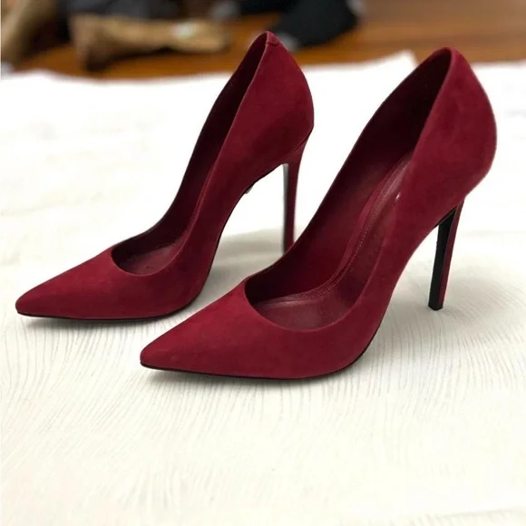 SCHUTZ Gilberta Burgundy Suede Heel Pointed Toe Pumps in Rubi Wine - Size 8 - Picture 3 of 8